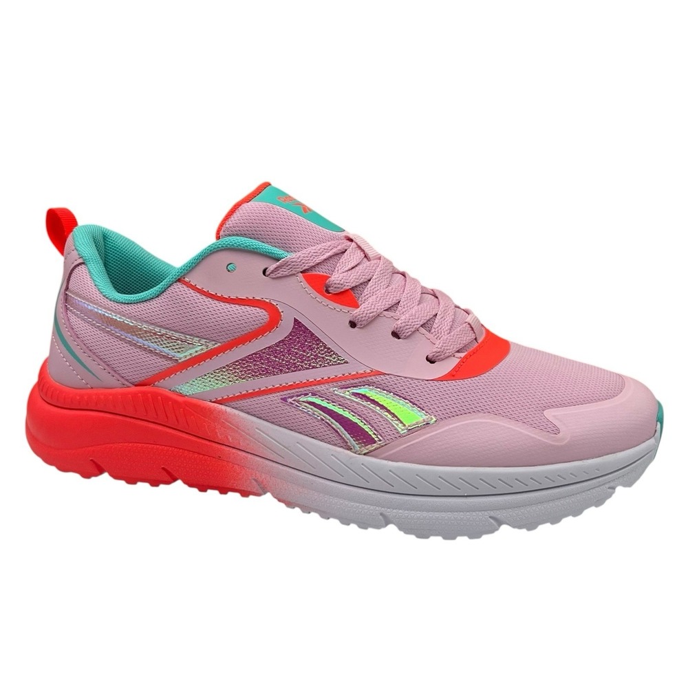 Reebok Youth Big Girls Rush Sneakers Size 7 Cherry Blossom Orange Aqua Lace Up - Picture 2 of 12